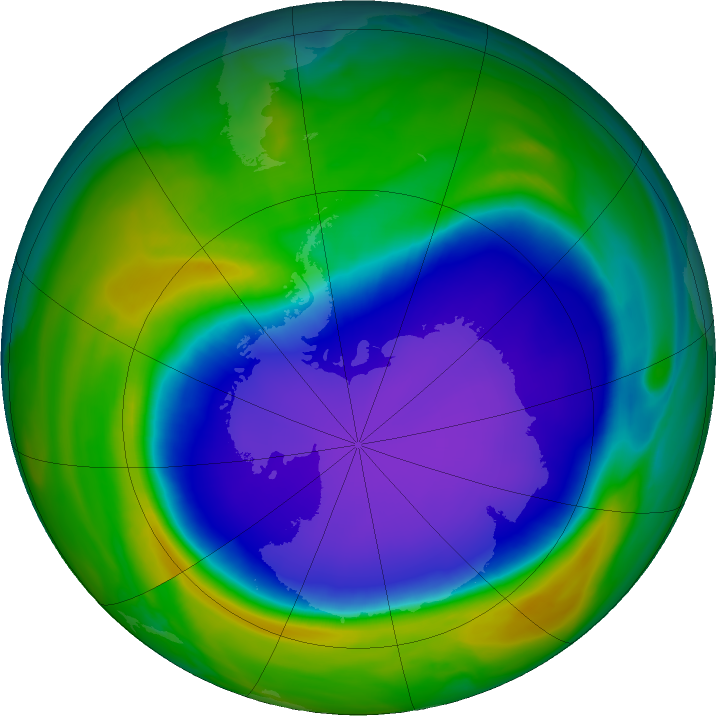 Antarctic ozone map for 25 October 2020
